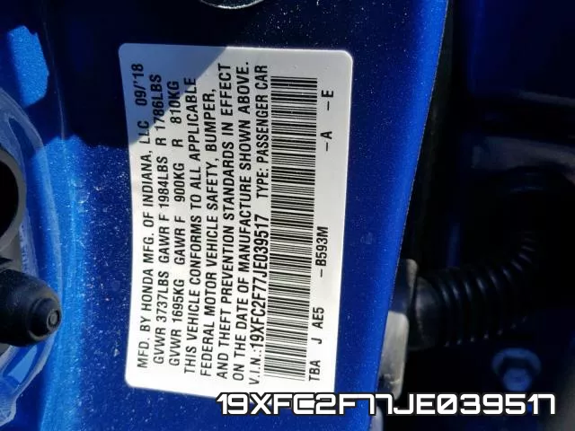 19XFC2F77JE039517 фото 2
