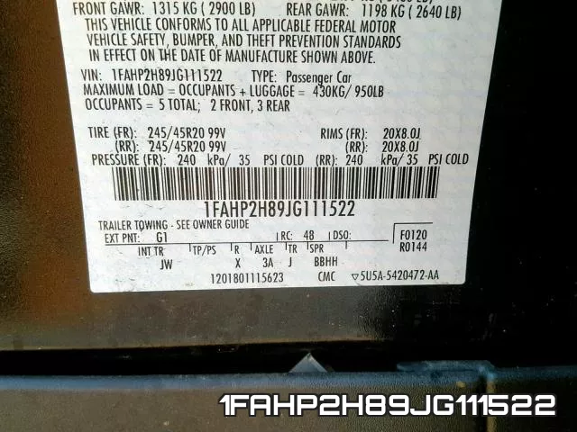1FAHP2H89JG111522 фото 2