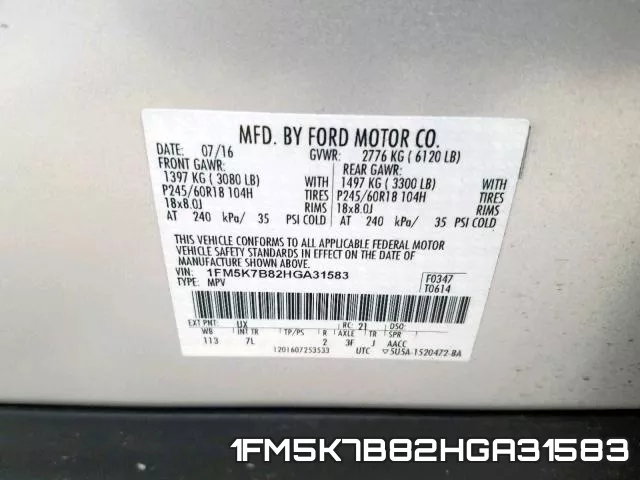 1FM5K7B82HGA31583 фото 2