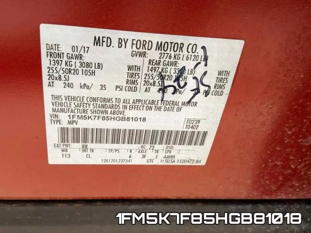 1FM5K7F85HGB81018 фото 2