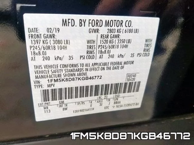 1FM5K8D87KGB46772 фото 2