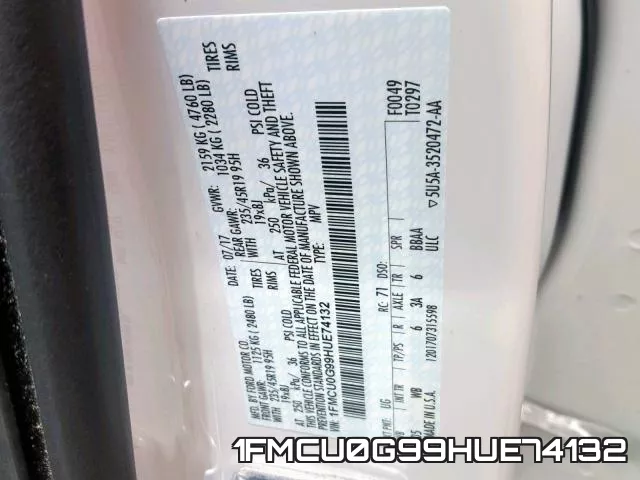 1FMCU0G99HUE74132 фото 2