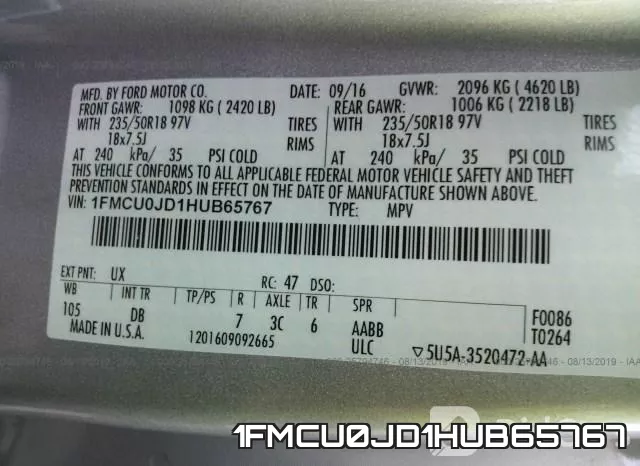 1FMCU0JD1HUB65767 фото 10