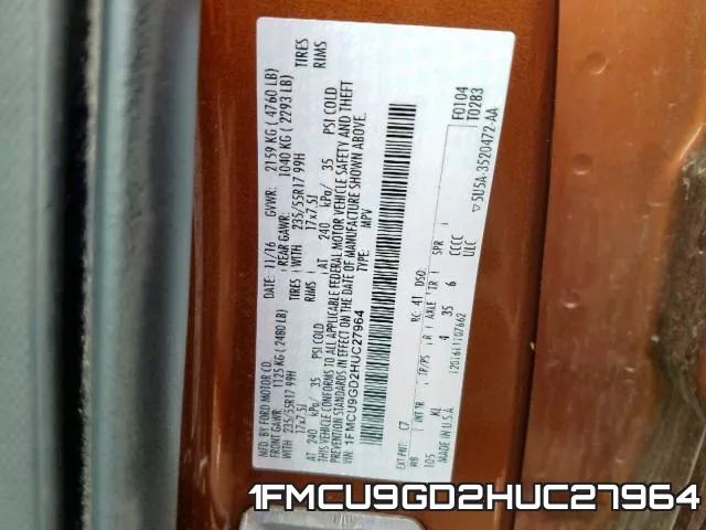 1FMCU9GD2HUC27964 фото 2
