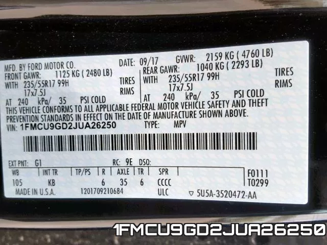 1FMCU9GD2JUA26250 фото 2