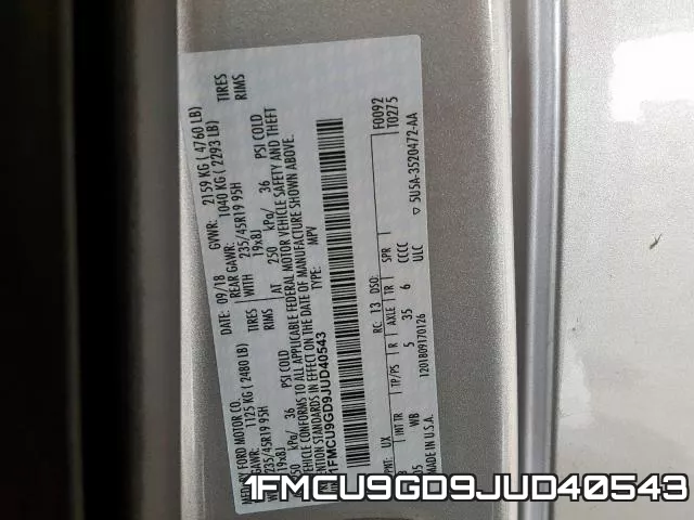 1FMCU9GD9JUD40543 фото 2