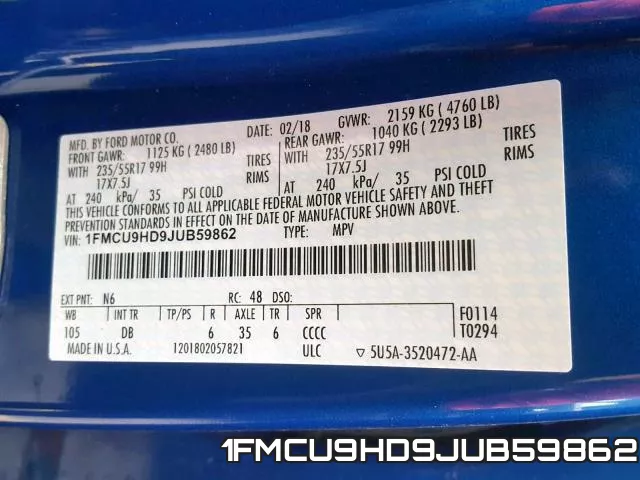 1FMCU9HD9JUB59862 фото 2