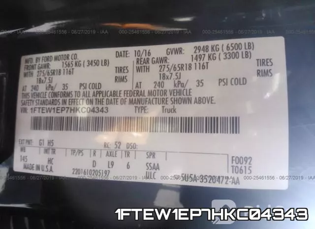 1FTEW1EP7HKC04343 фото 10