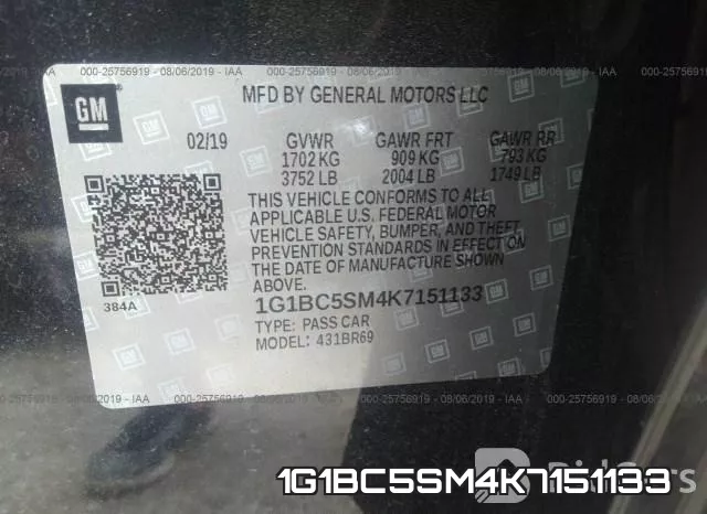 1G1BC5SM4K7151133 фото 10