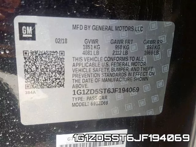1G1ZD5ST6JF194069 фото 2