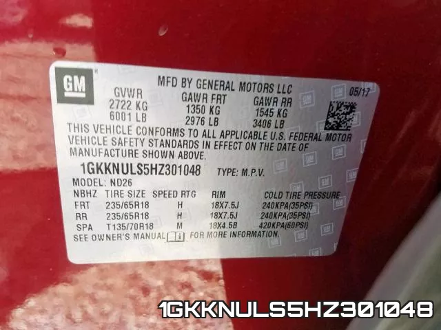 1GKKNULS5HZ301048 фото 2