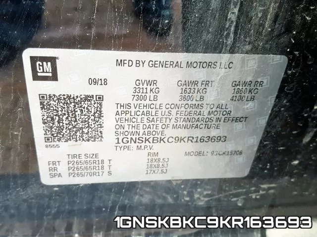 1GNSKBKC9KR163693 фото 2