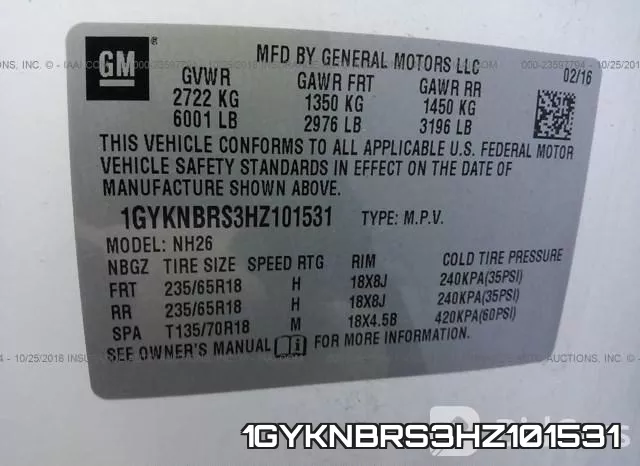 1GYKNBRS3HZ101531 фото 10