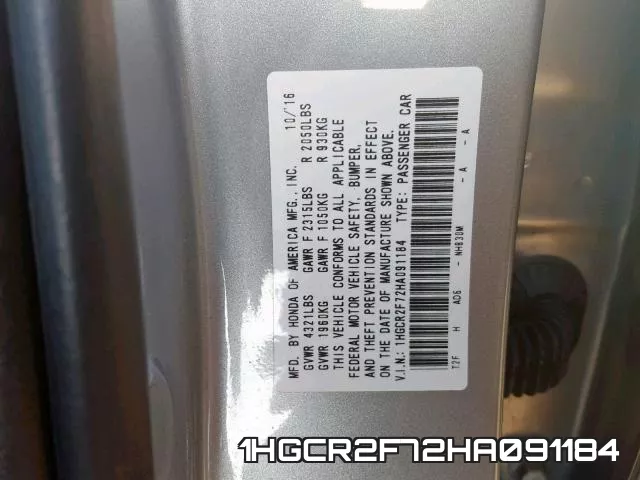 1HGCR2F72HA091184 фото 2