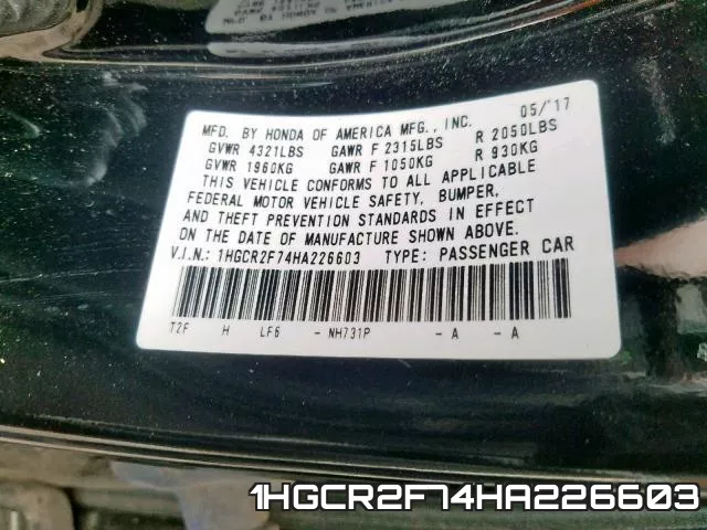 1HGCR2F74HA226603 фото 2
