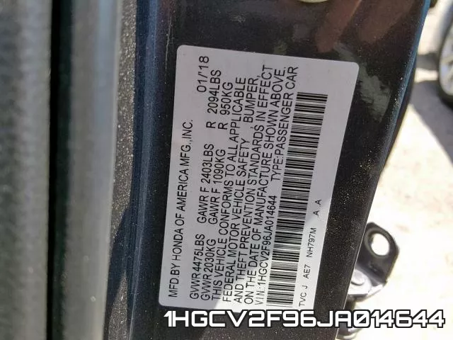 1HGCV2F96JA014644 фото 2