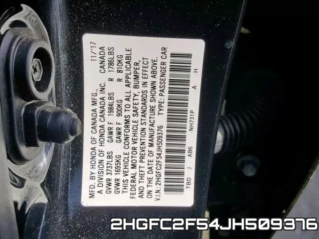 2HGFC2F54JH509376 фото 2