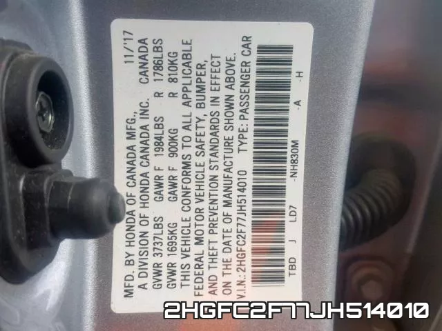 2HGFC2F77JH514010 фото 2