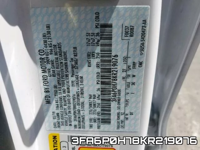 3FA6P0H78KR219076 фото 2
