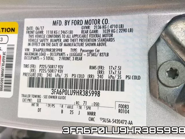 3FA6P0LU9HR385998 фото 2