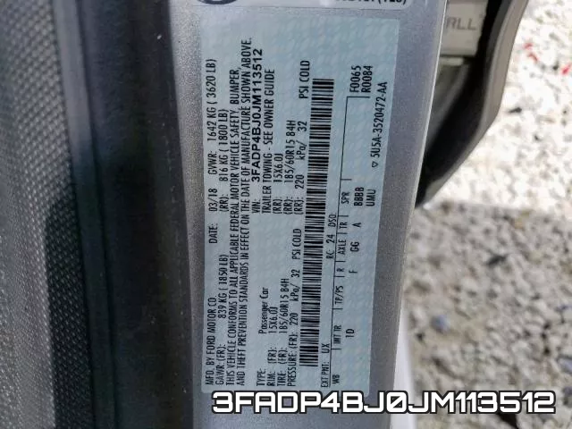 3FADP4BJ0JM113512 фото 2