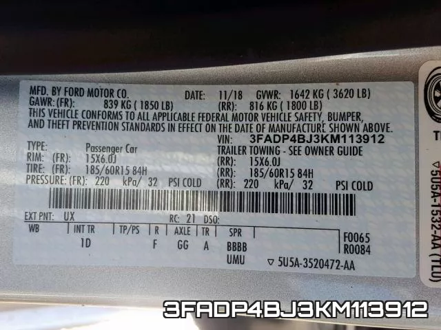3FADP4BJ3KM113912 фото 2
