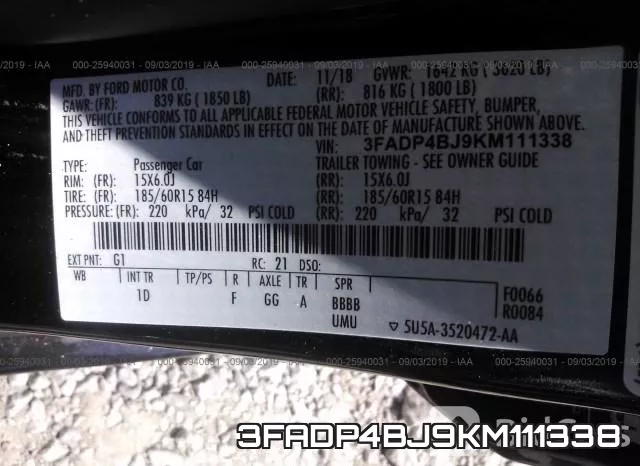 3FADP4BJ9KM111338 фото 10