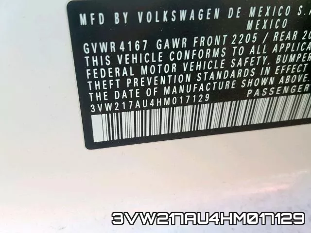 3VW217AU4HM017129 фото 2