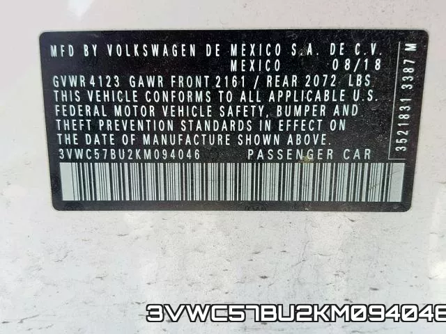 3VWC57BU2KM094046 фото 2