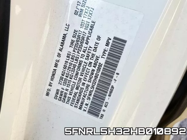 5FNRL5H32HB010892 фото 2