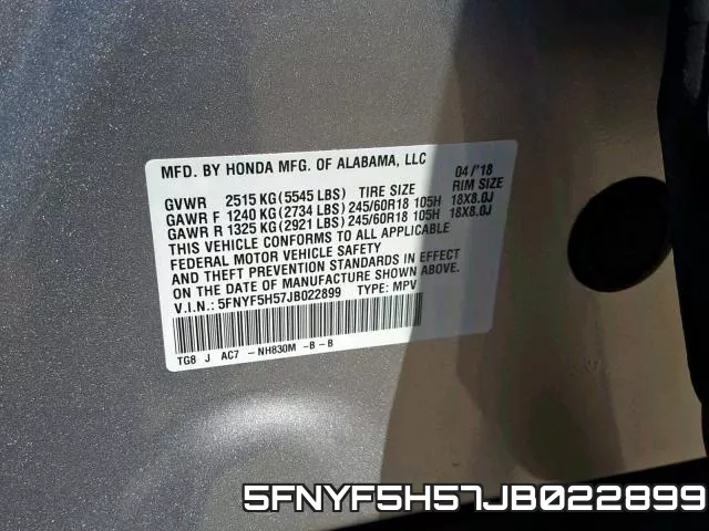 5FNYF5H57JB022899 фото 2