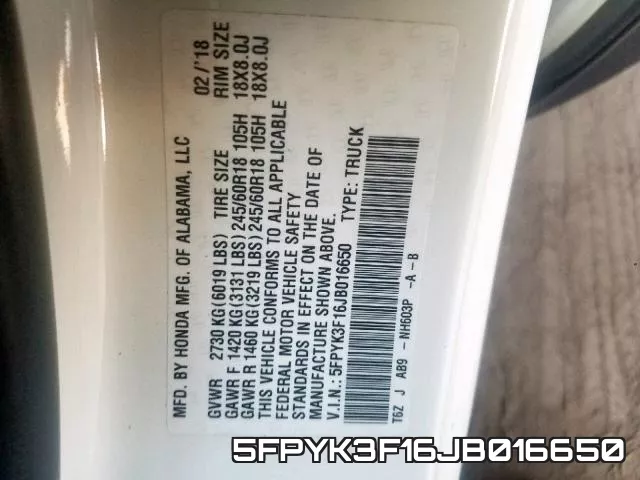 5FPYK3F16JB016650 фото 2
