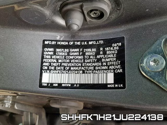 SHHFK7H21JU224138 фото 2