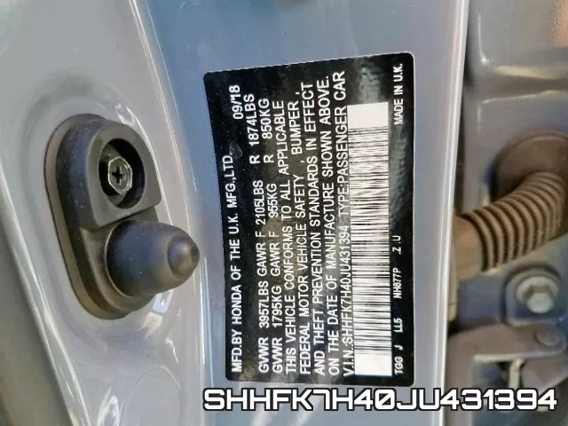 SHHFK7H40JU431394 фото 2