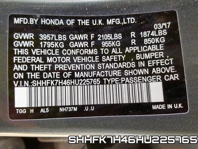 SHHFK7H46HU225765 фото 2