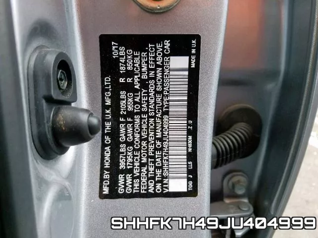 SHHFK7H49JU404999 фото 2