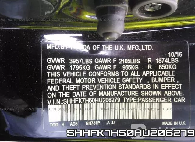 SHHFK7H50HU206279 фото 10