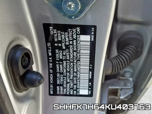 SHHFK7H64KU403763 фото 2