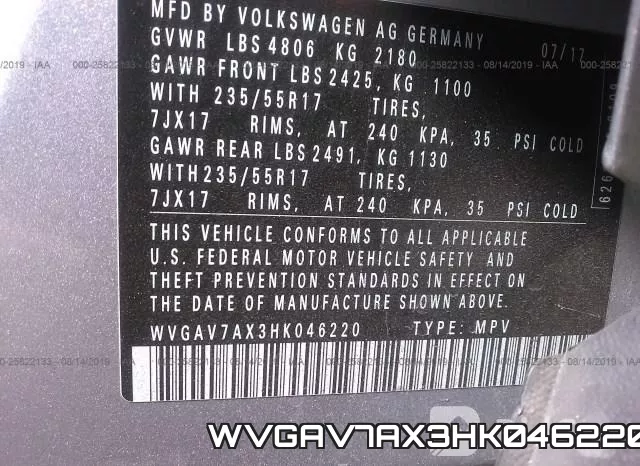 WVGAV7AX3HK046220 фото 10