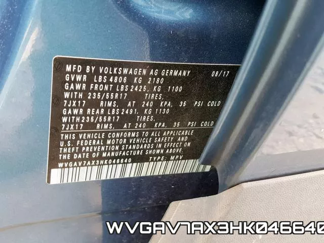 WVGAV7AX3HK046640 фото 2