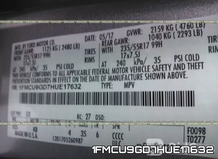 1FMCU9GD7HUE17632 фото 10
