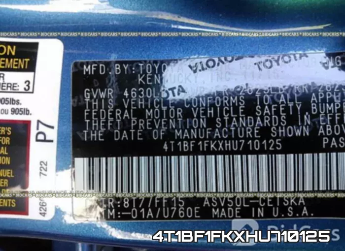 4T1BF1FKXHU710125 фото 10