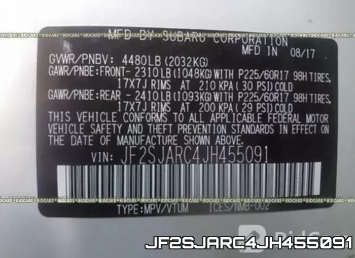 JF2SJARC4JH455091 фото 10