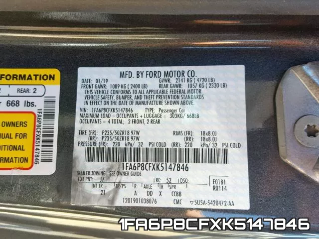 1FA6P8CFXK5147846 фото 2