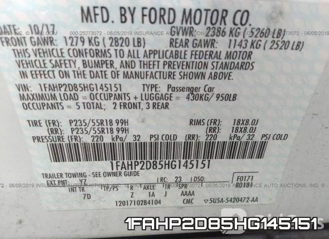1FAHP2D85HG145151 фото 10
