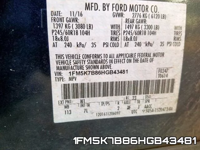 1FM5K7B86HGB43481 фото 2
