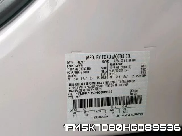 1FM5K7D80HGD89536 фото 2