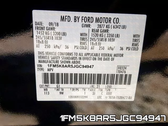 1FM5K8AR5JGC94947 фото 2