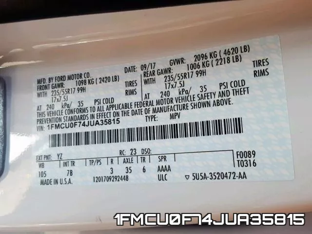 1FMCU0F74JUA35815 фото 2