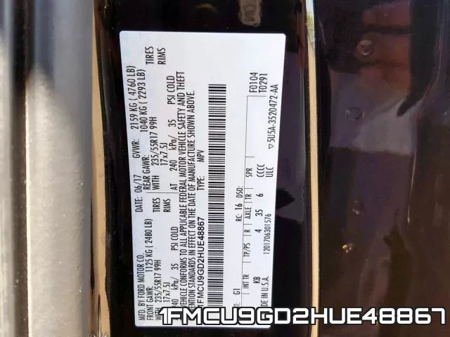 1FMCU9GD2HUE48867 фото 2